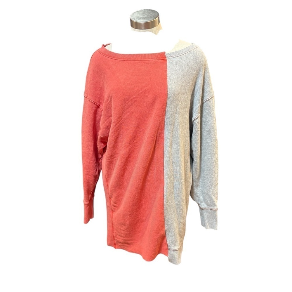Free People Holala Off-Shoulder Tunic Dress Colorblock Coral Gray Sz. M